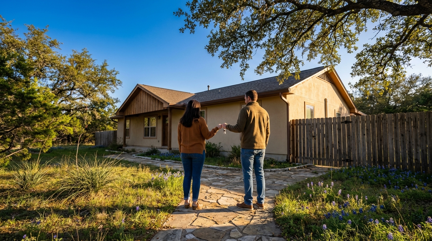 Family receiving keys to their new home